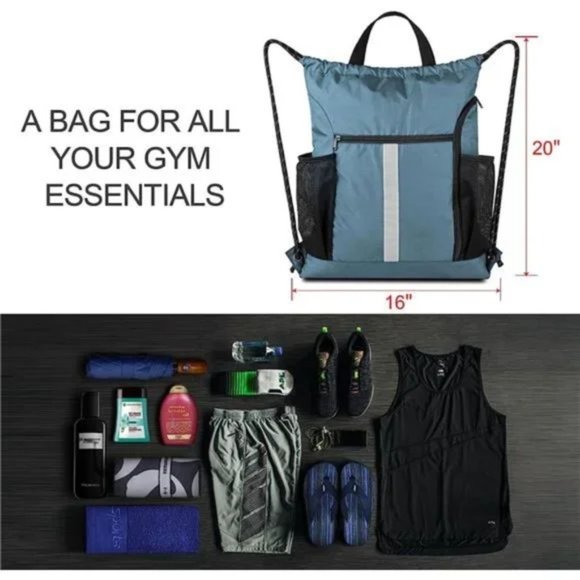 New Drawstring Backpack Sports Gym Bag Blue - Picture 3 of 7